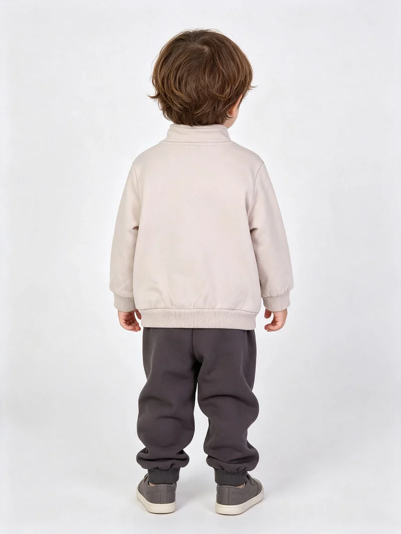 Completo tuta 3 pezzi da neonato full zip con interno felpato - beige