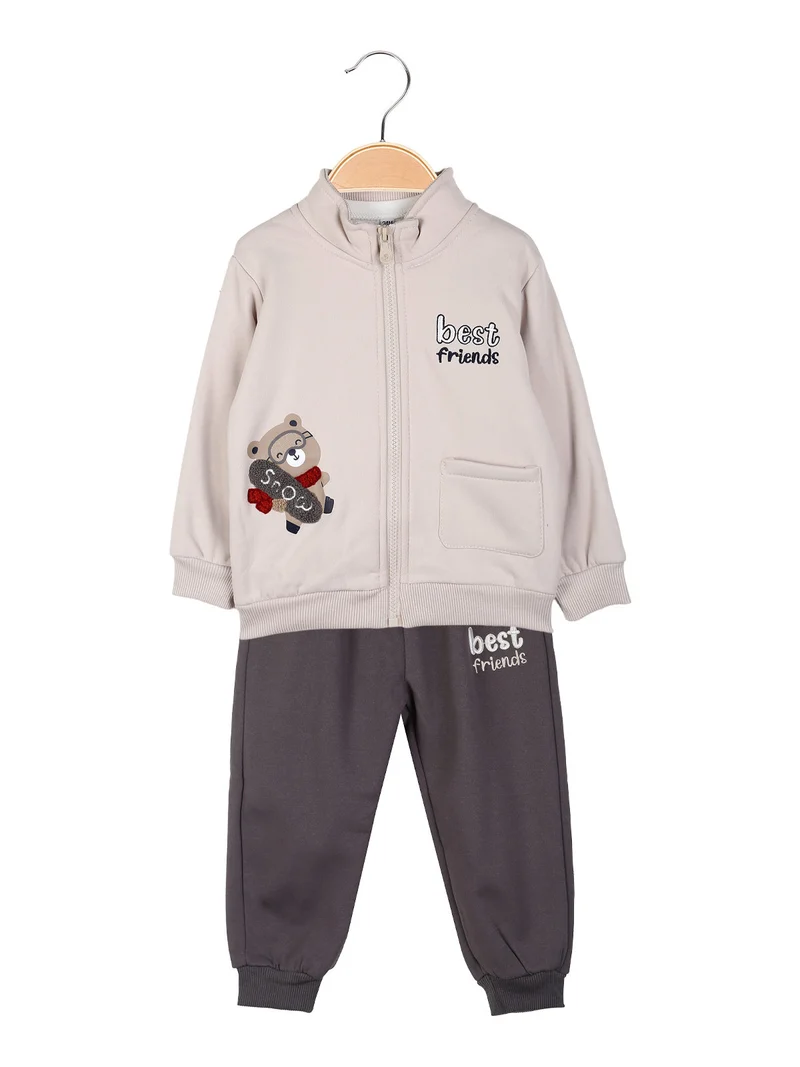 Completo tuta 3 pezzi da neonato full zip con interno felpato - beige