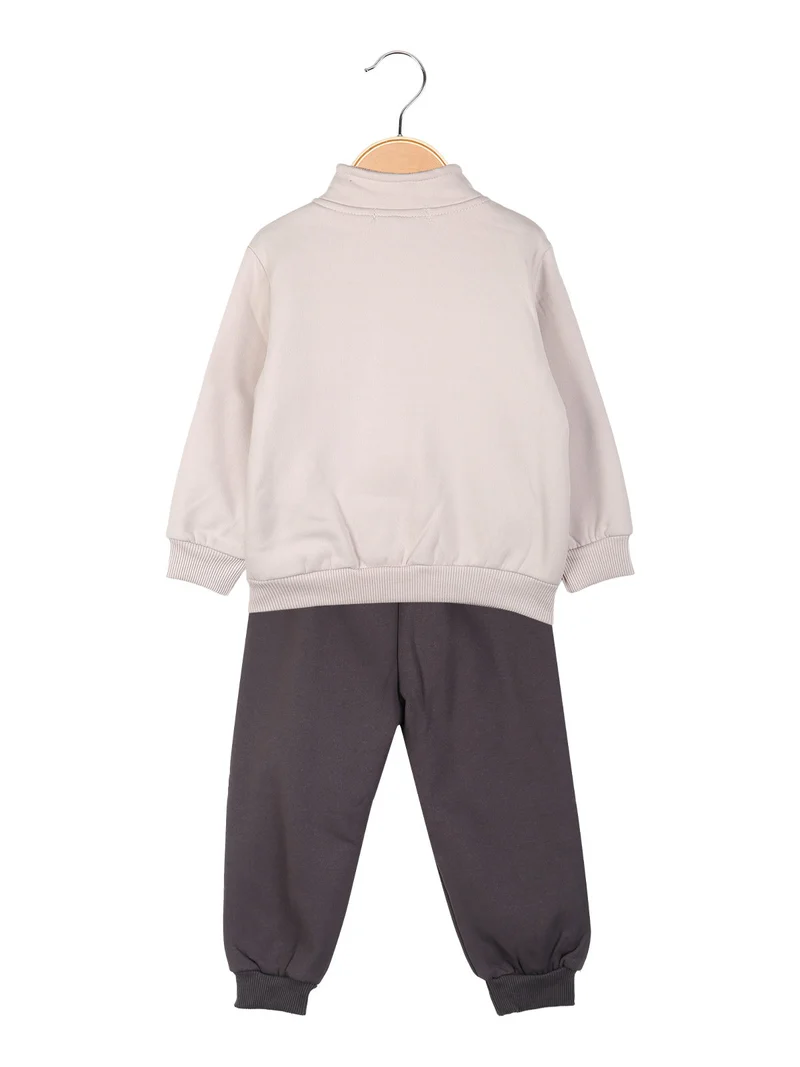 Completo tuta 3 pezzi da neonato full zip con interno felpato - beige
