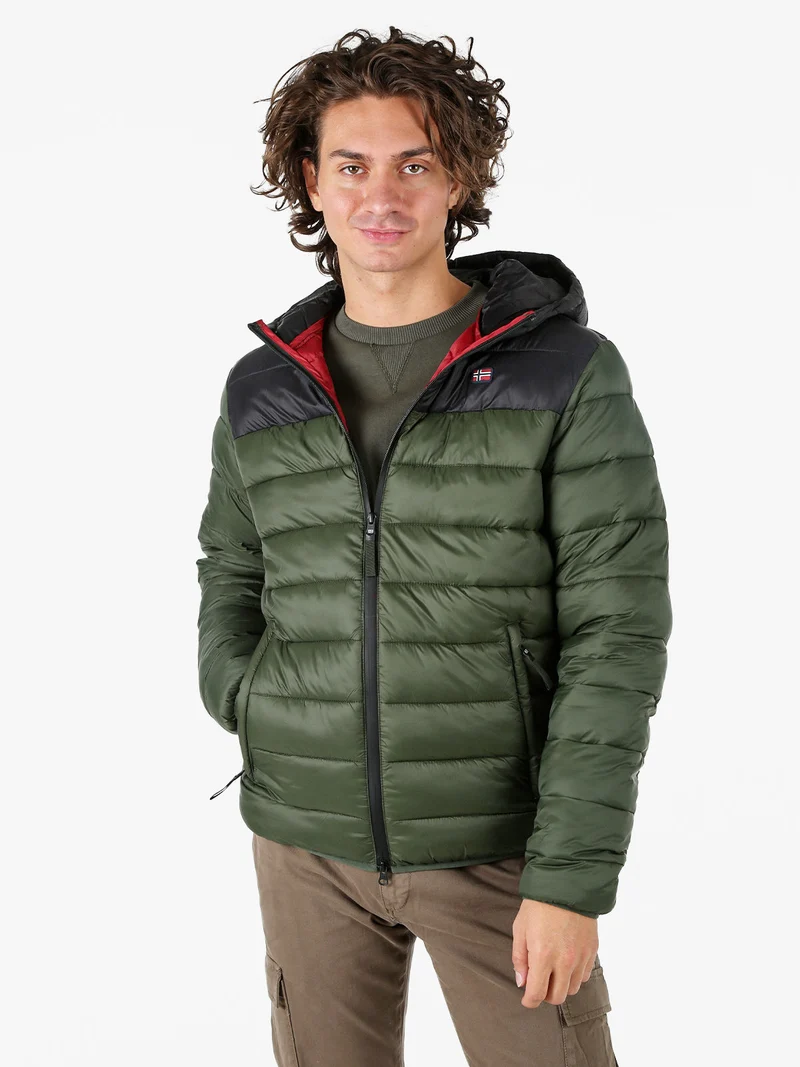 Giubbotto imbottito da uomo con cappuccio e zip - militare