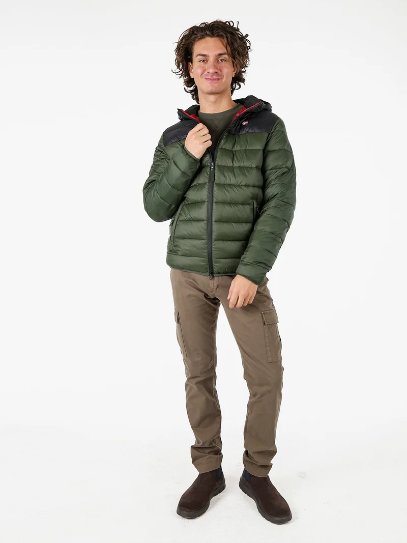 Giubbotto imbottito da uomo con cappuccio e zip - militare
