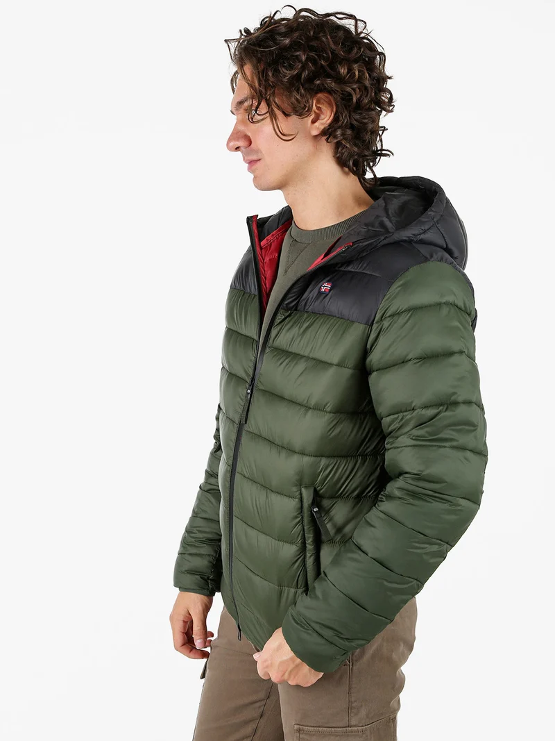 Giubbotto imbottito da uomo con cappuccio e zip - militare