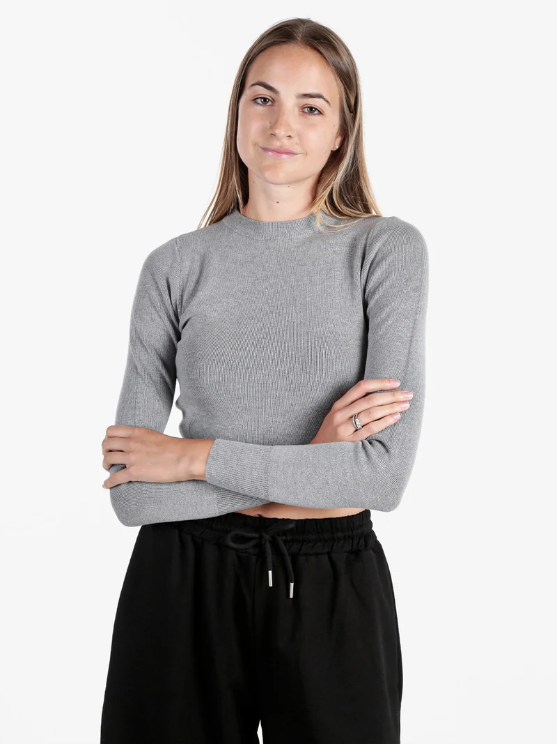 Maglia donna cropped a costine - grigio