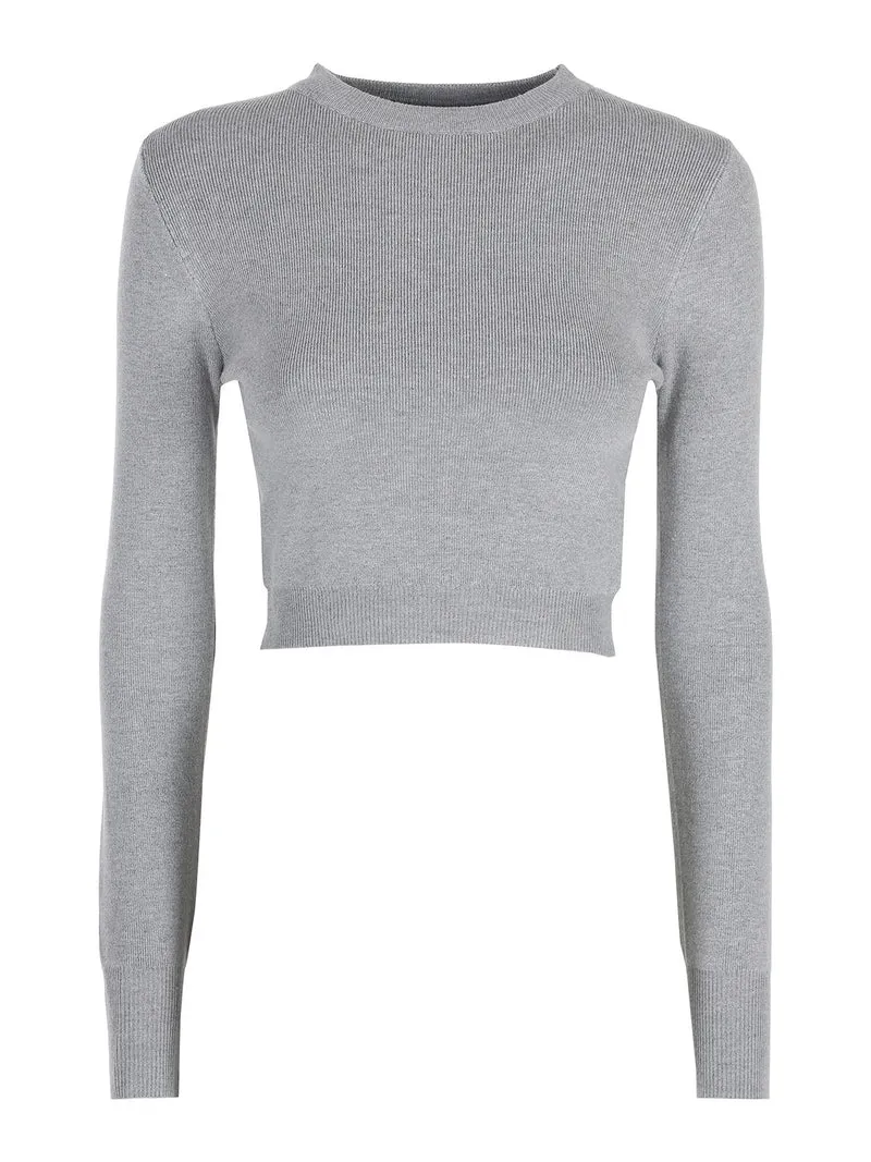 Maglia donna cropped a costine - grigio
