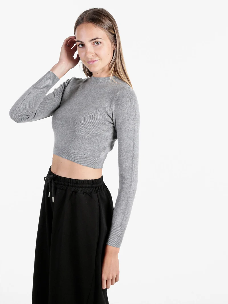 Maglia donna cropped a costine - grigio