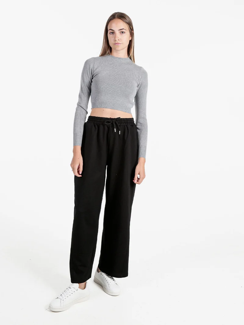 Maglia donna cropped a costine - grigio