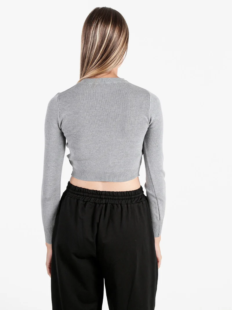 Maglia donna cropped a costine - grigio