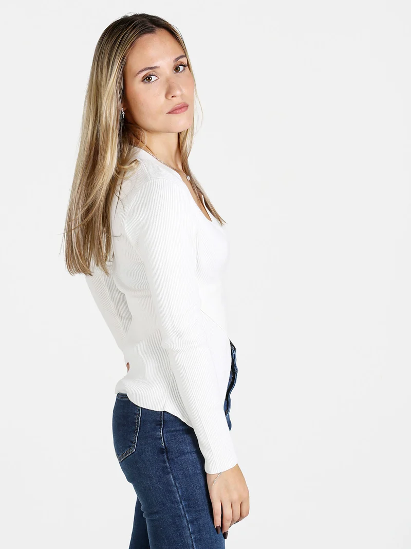 Maglia donna incrociata con finale a punta - bianco
