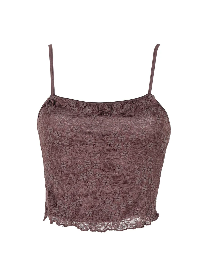 Set donna 2 pezzi con top e cardigan in pizzo - marrone