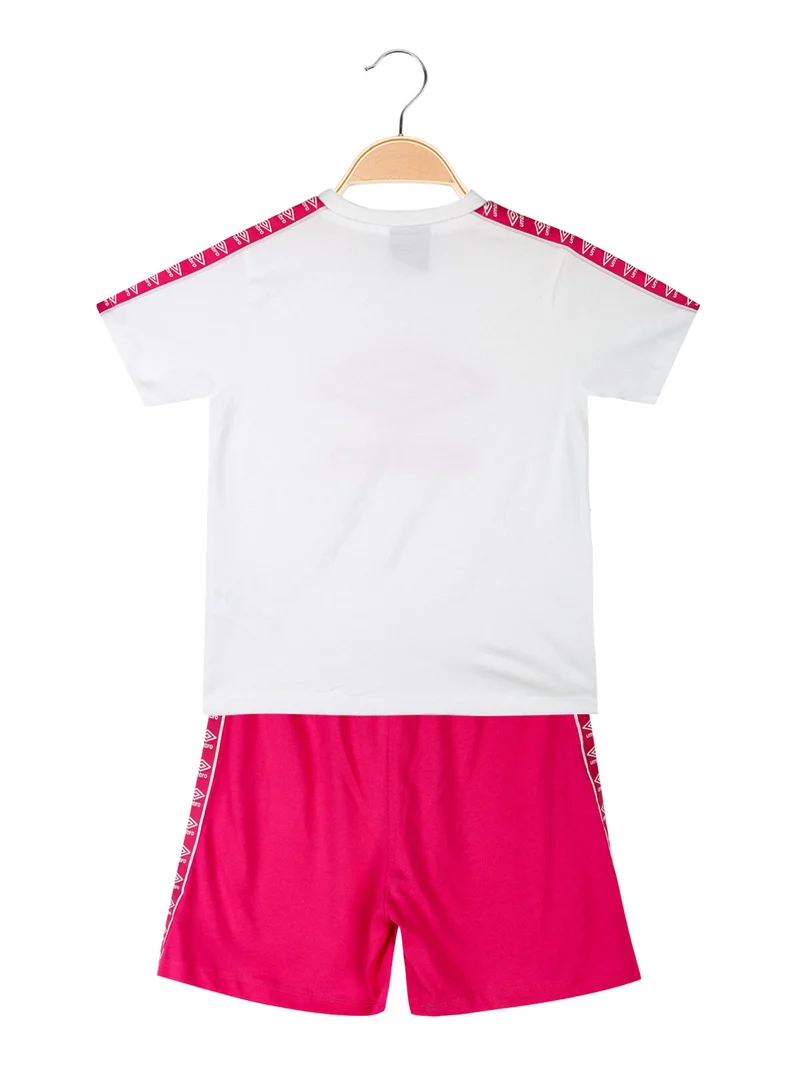 Completo corto 2 pezzi in cotone da ragazza con t-shirt e shorts - bianco