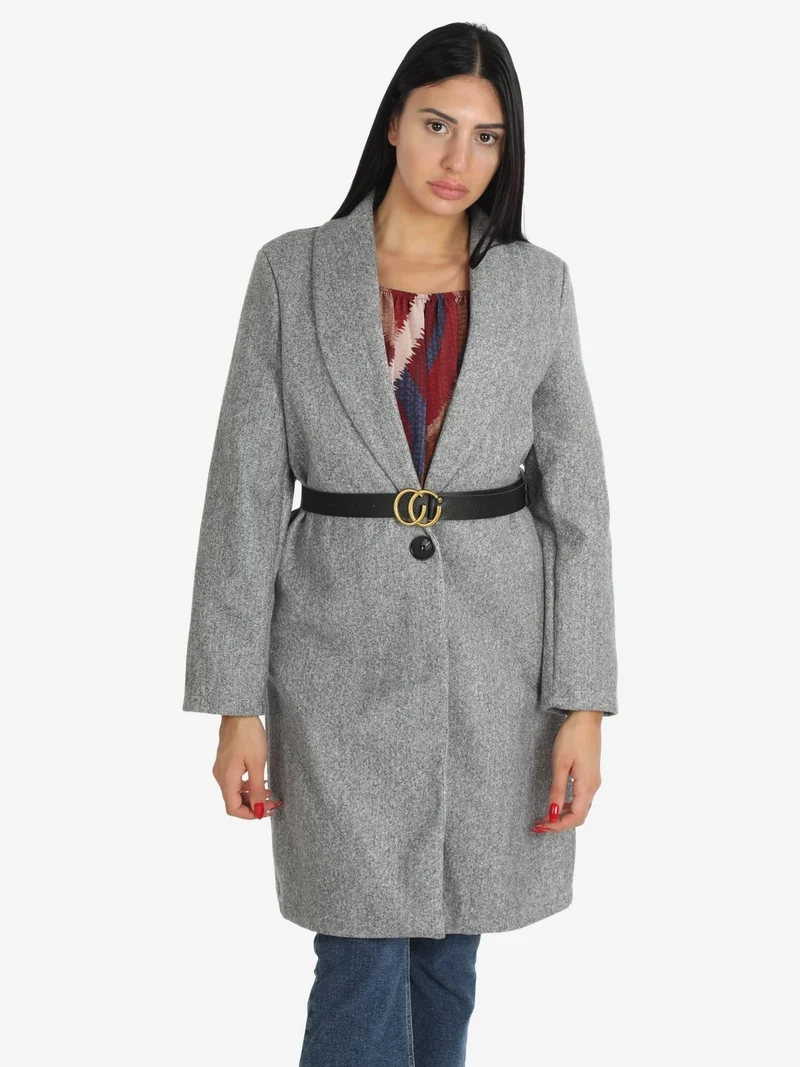 Cappotto lungo donna con cintura - grigio chiaro