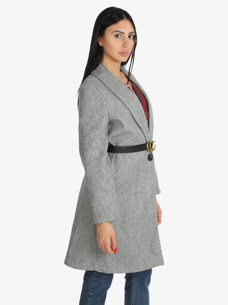 Cappotto lungo donna con cintura - grigio chiaro
