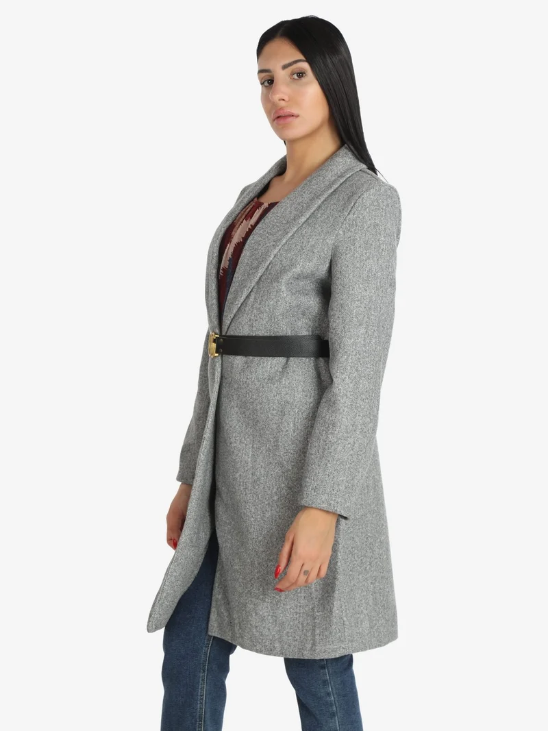 Cappotto lungo donna con cintura - grigio chiaro