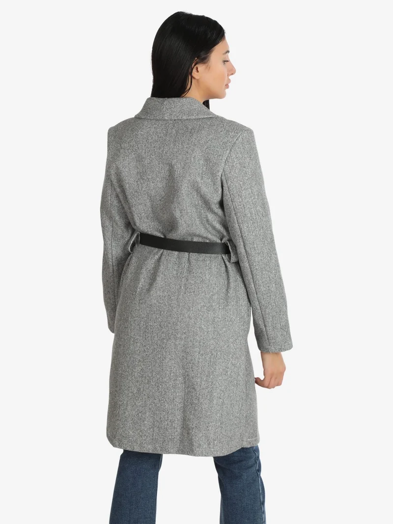 Cappotto lungo donna con cintura - grigio chiaro