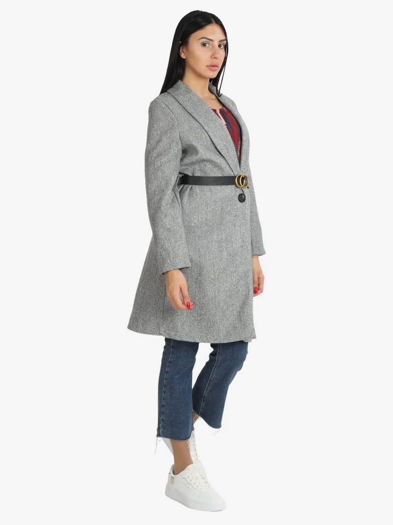 Cappotto lungo donna con cintura - grigio chiaro