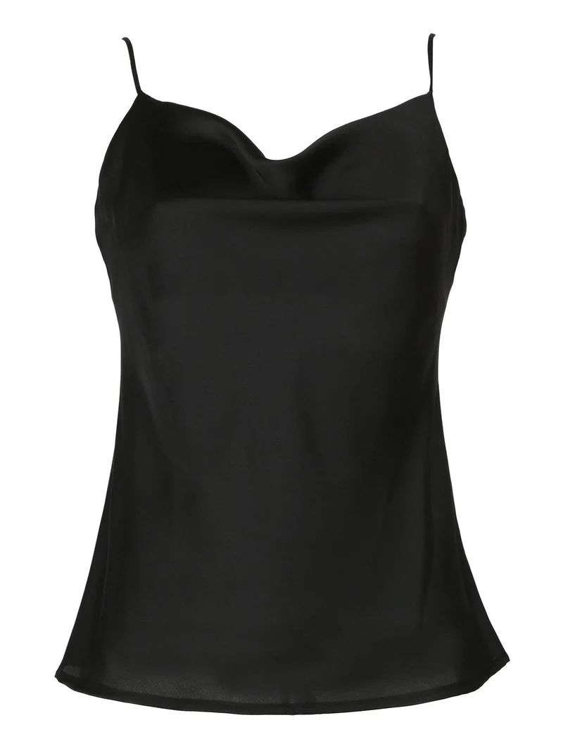 Top donna effetto seta con scollo a cascata - nero
