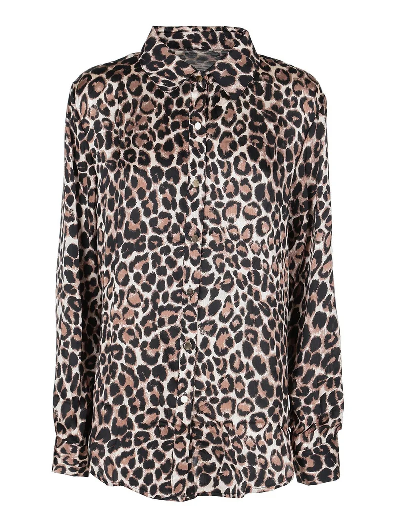 Camicia donna maculata a maniche lunghe - marrone