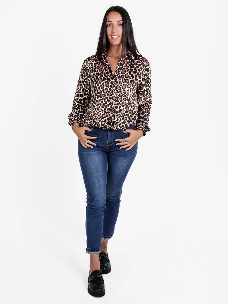Camicia donna maculata a maniche lunghe - marrone
