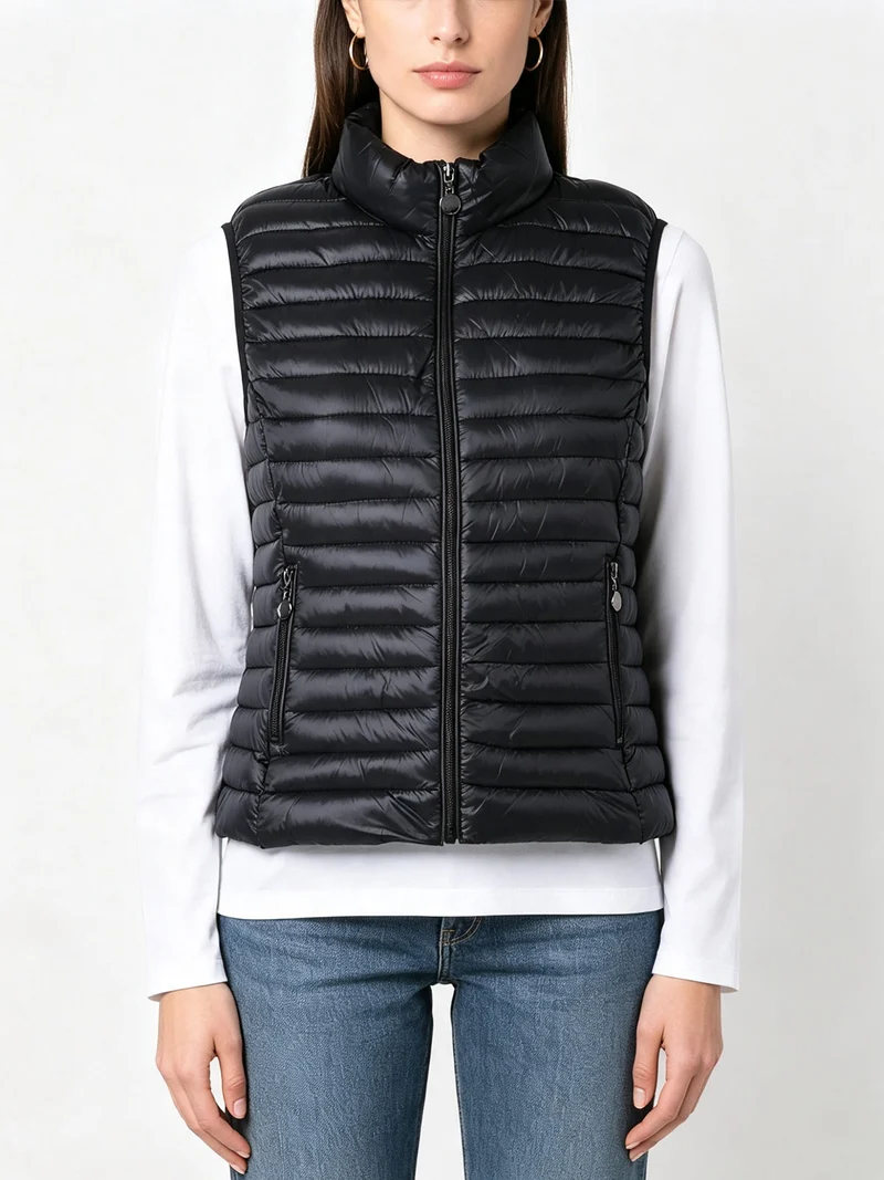 Gilet imbottito da donna full zip - nero