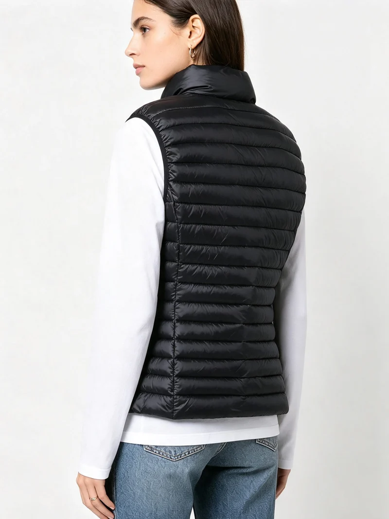 Gilet imbottito da donna full zip - nero