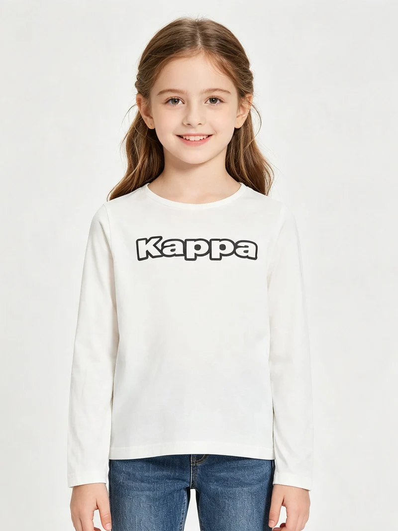 T-shirt girocollo da bambina a maniche lunghe con logo - bianco