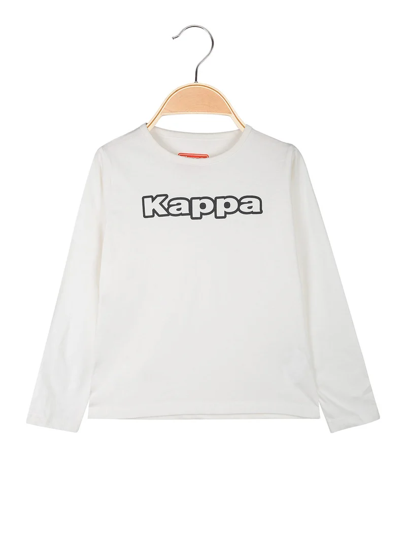 T-shirt girocollo da bambina a maniche lunghe con logo - bianco