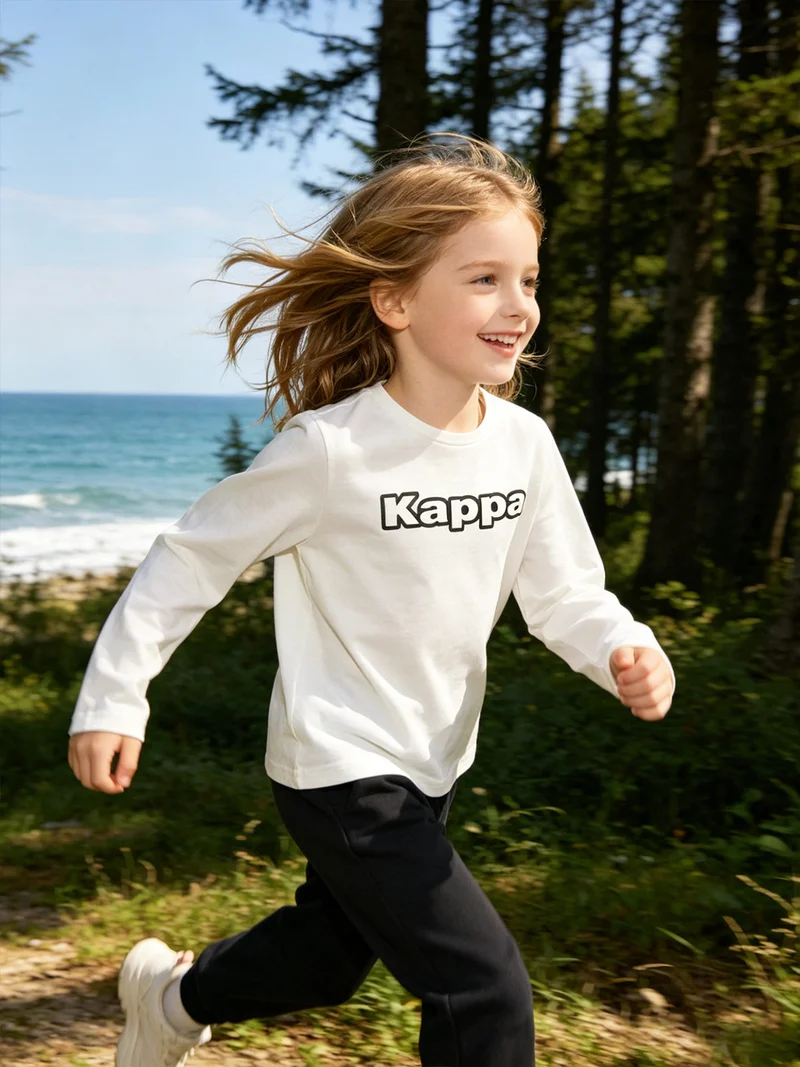 T-shirt girocollo da bambina a maniche lunghe con logo - bianco