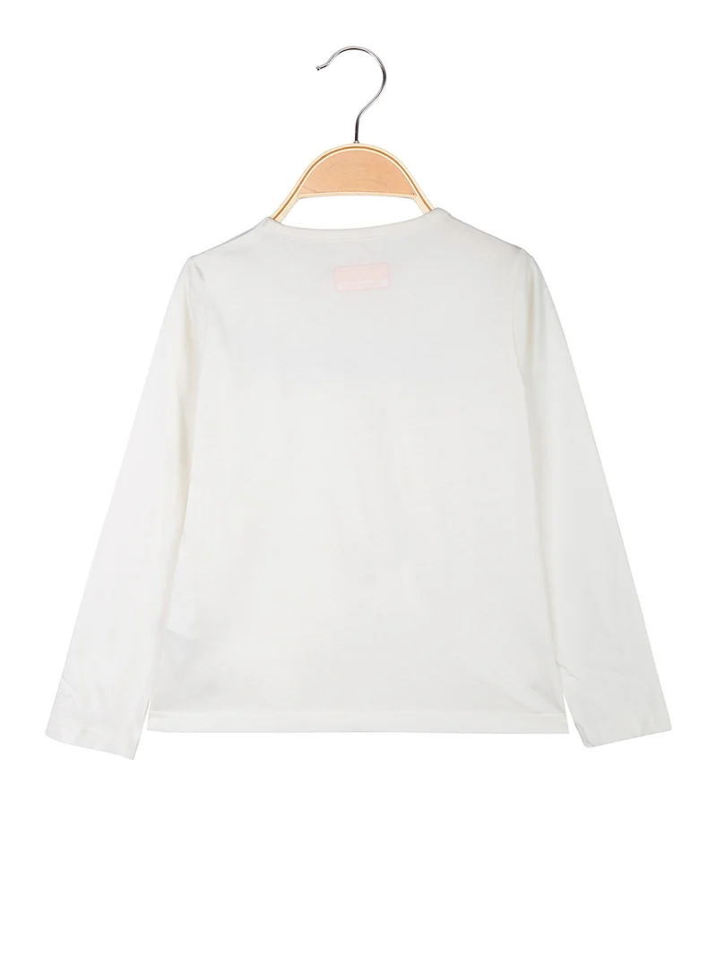 T-shirt girocollo da bambina a maniche lunghe con logo - bianco
