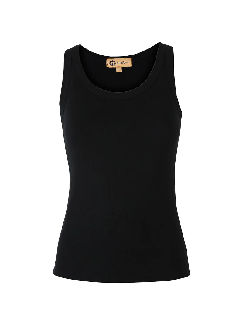 Top girocollo da donna a costine - nero
