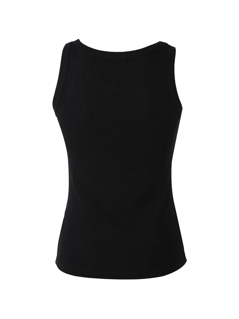 Top girocollo da donna a costine - nero