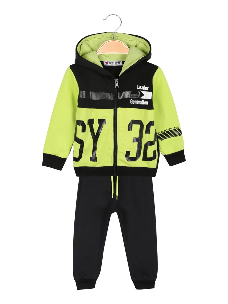 Completo felpa con cappuccio e pantaloni da neonato - mela
