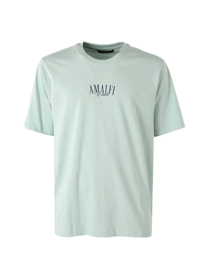 T-shirt in cotone da uomo con stampa AMALFI davanti e dietro - acqua marina