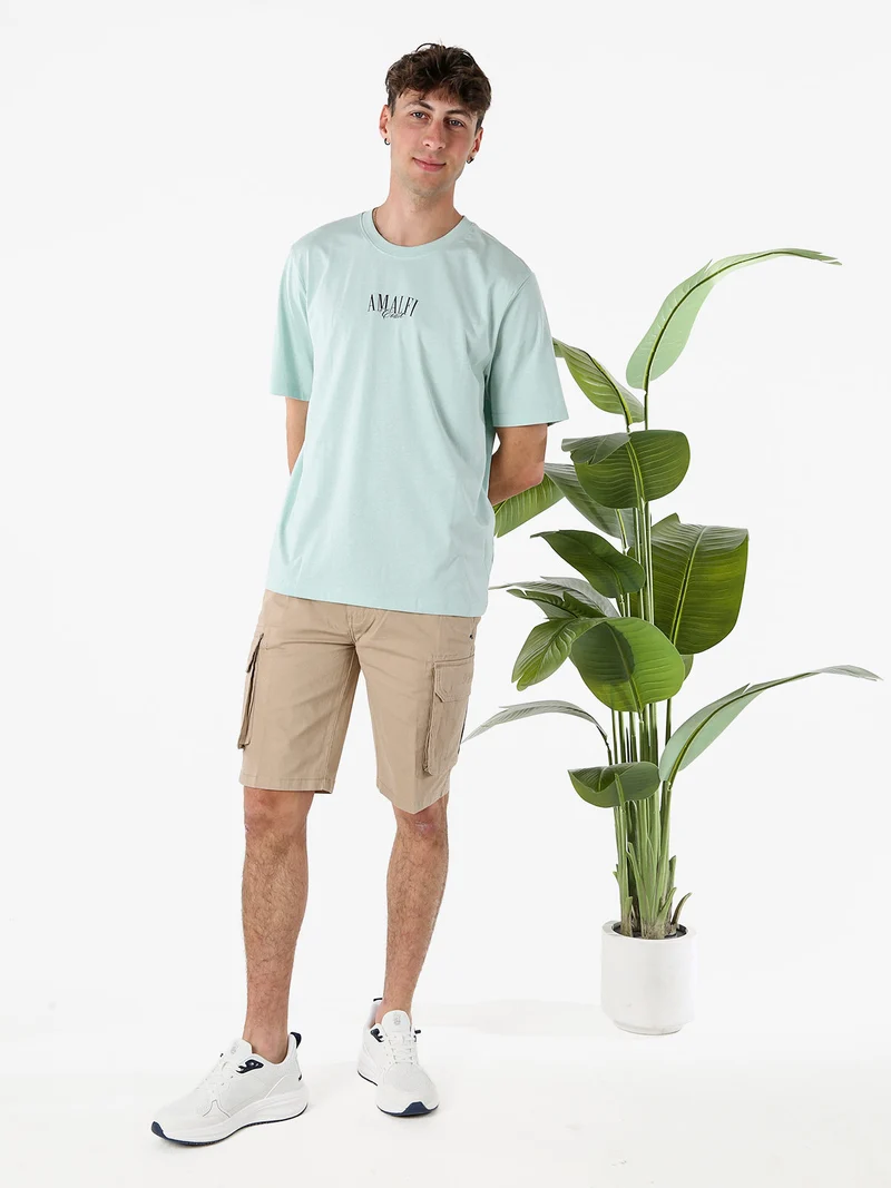 T-shirt in cotone da uomo con stampa AMALFI davanti e dietro - acqua marina