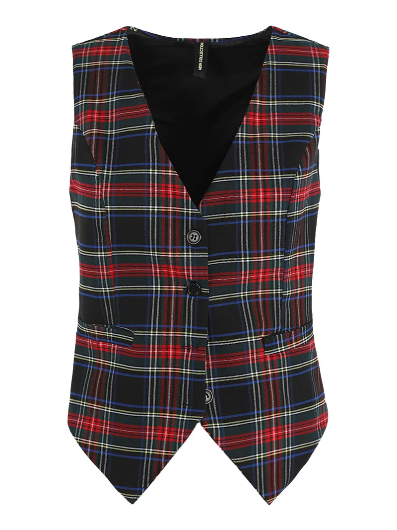 Gilet donna scozzese - nero