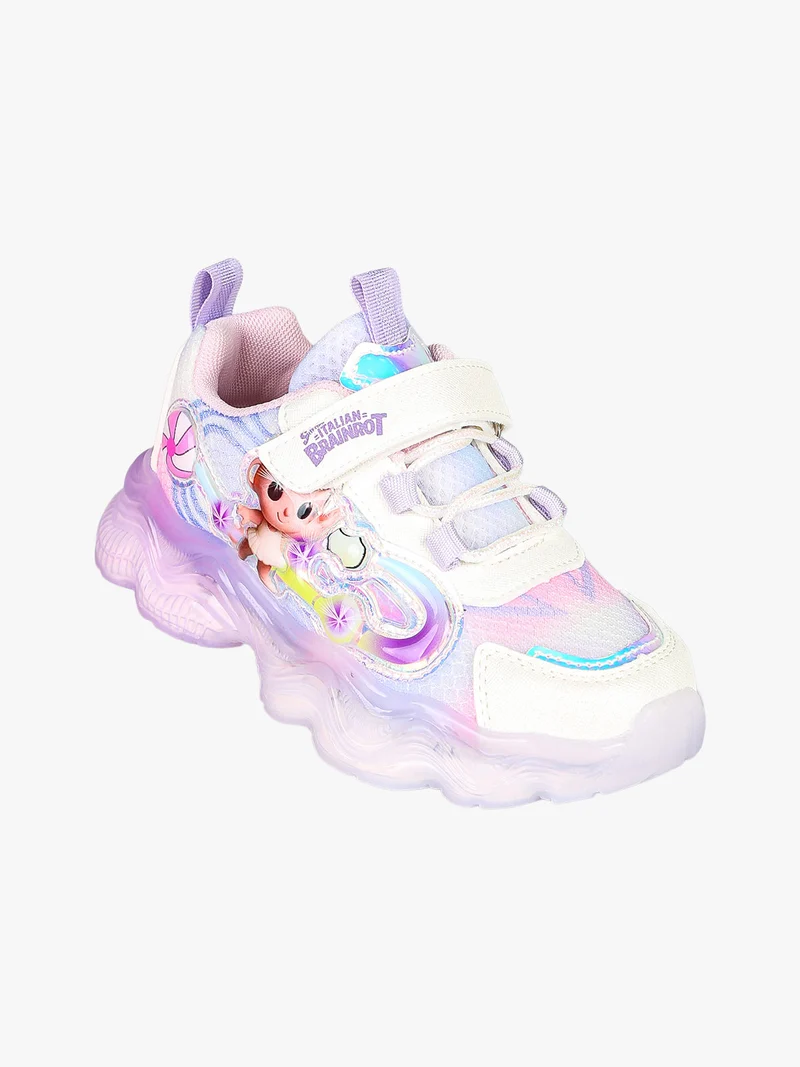 Sneakers da bambina con luci e cinturino a strappo - lilla