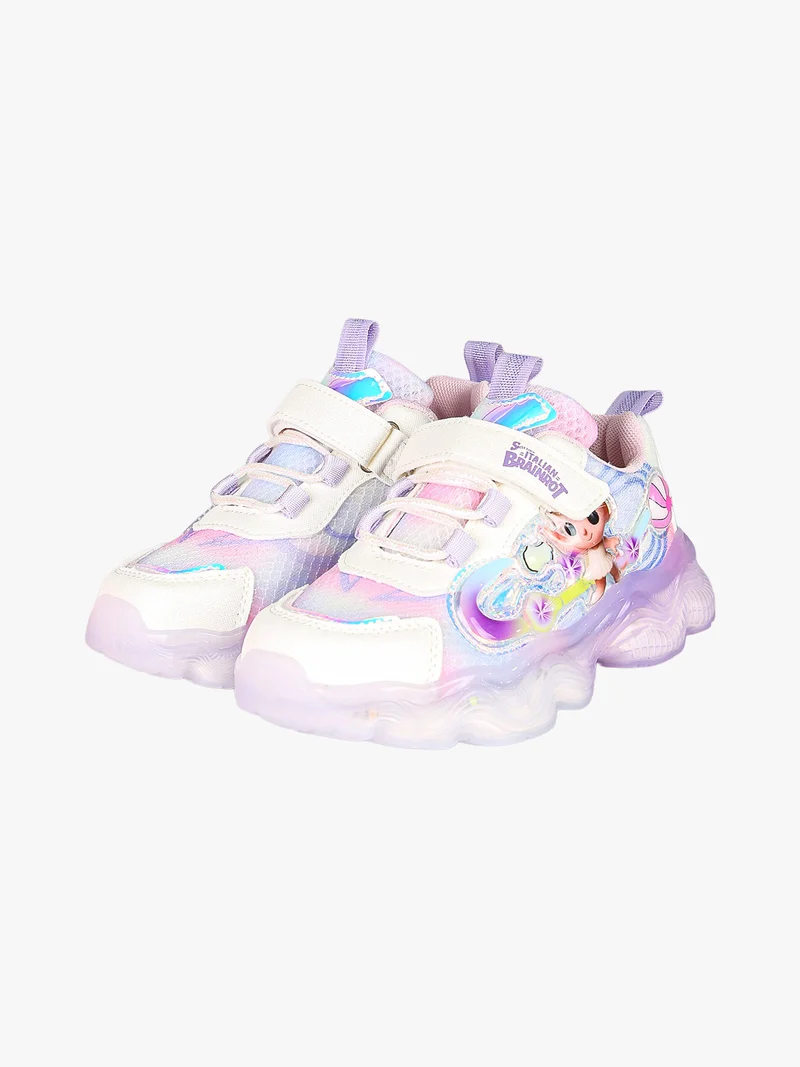 Sneakers da bambina con luci e cinturino a strappo - lilla