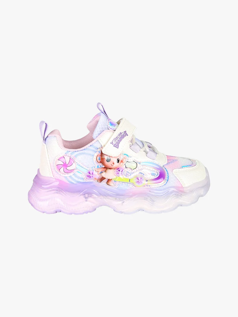 Sneakers da bambina con luci e cinturino a strappo - lilla
