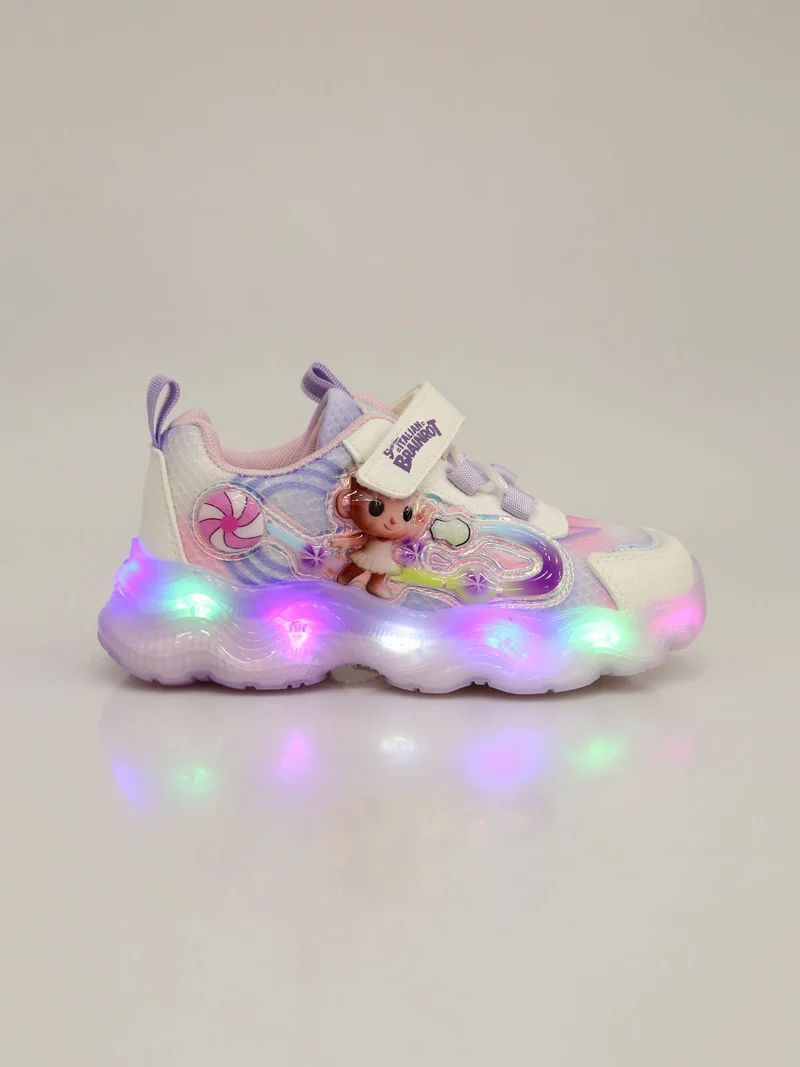 Sneakers da bambina con luci e cinturino a strappo - lilla