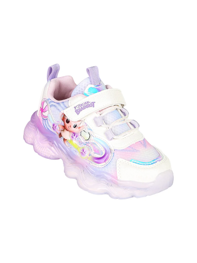 Sneakers da bambina con luci e cinturino a strappo - lilla