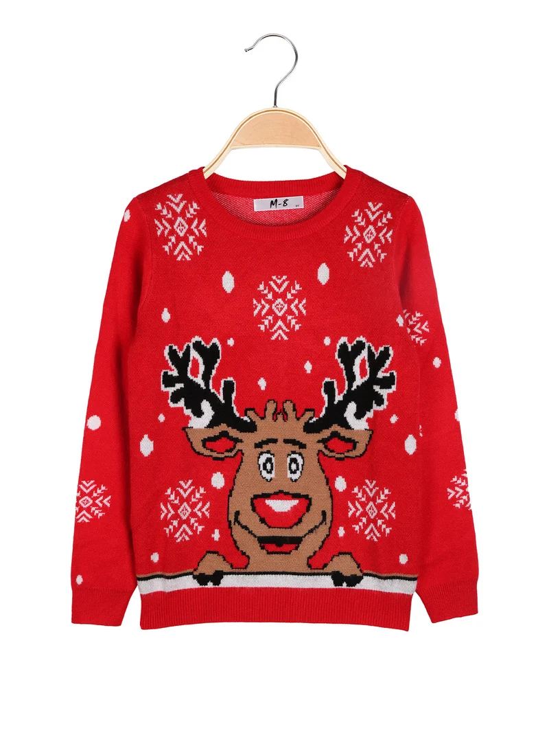 Maglione natalizio da bambini con renna - rosso