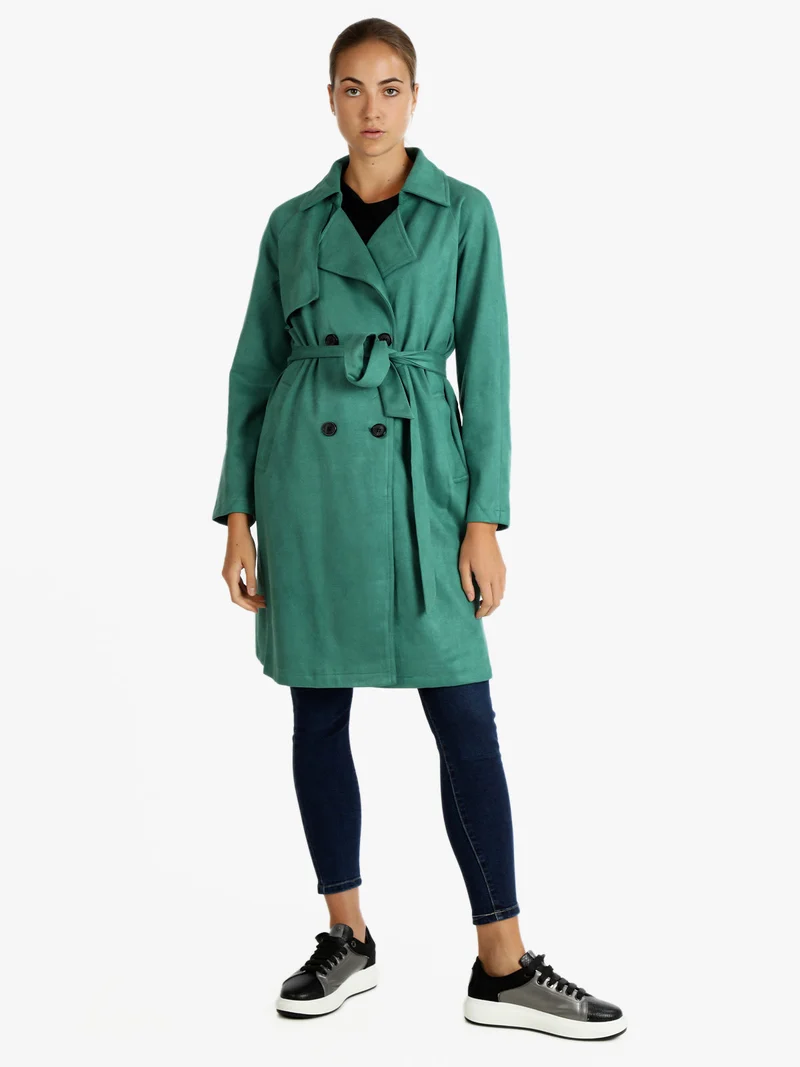 Cappotto leggero donna con cintura - verde