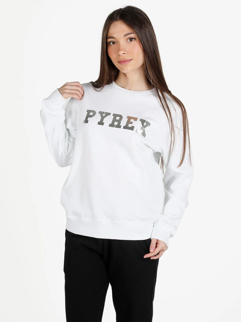 Felpa donna girocollo con stampa logo - bianco
