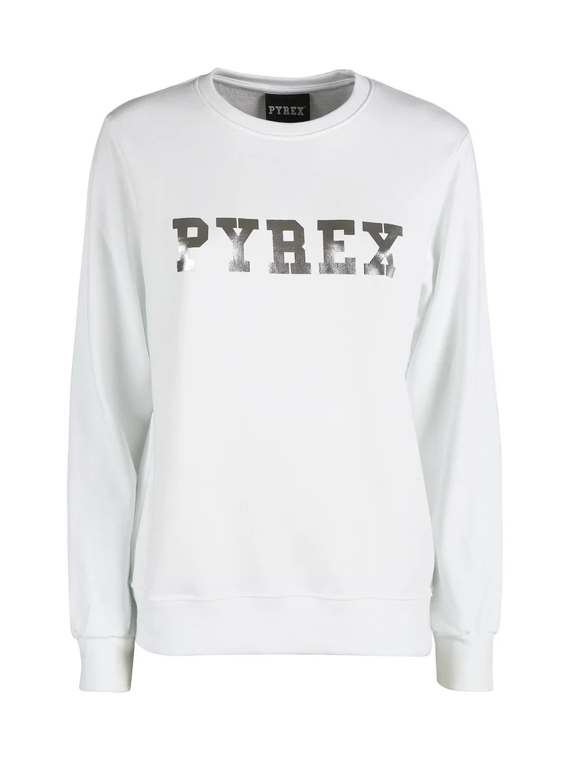 Felpa donna girocollo con stampa logo - bianco