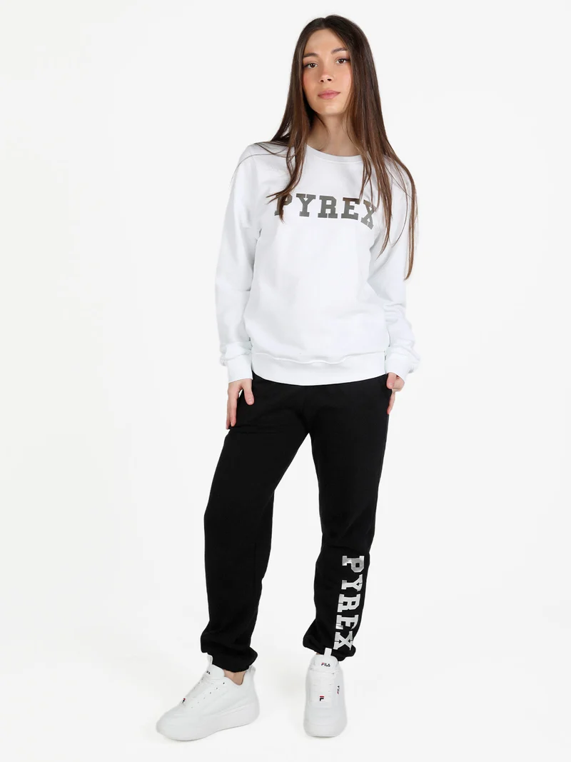 Felpa donna girocollo con stampa logo - bianco