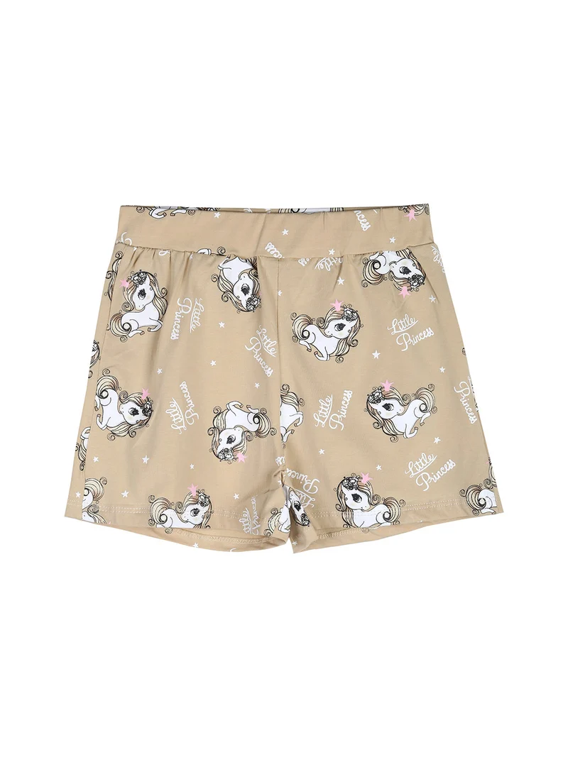 Completo corto da bambina con canotta e shorts - beige