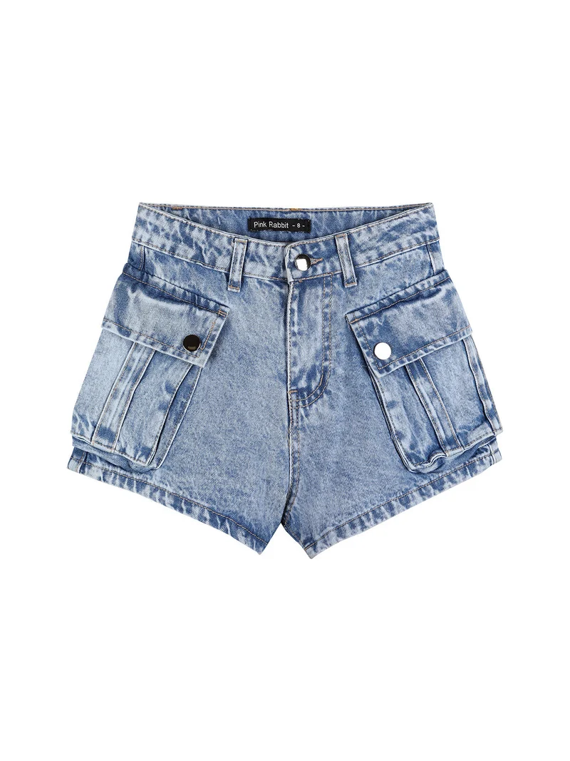 Shorts in jeans da bambina a vita alta - jeans