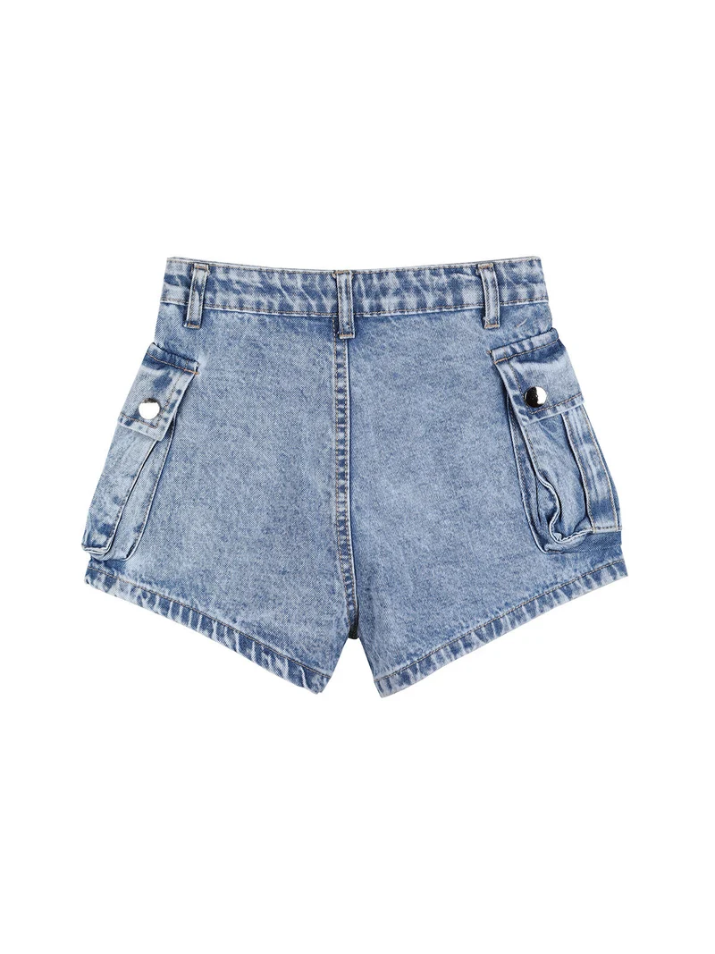 Shorts in jeans da bambina a vita alta - jeans
