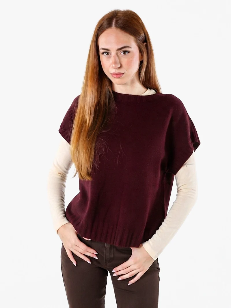 Maglione donna oversize a maniche corte - bordeaux