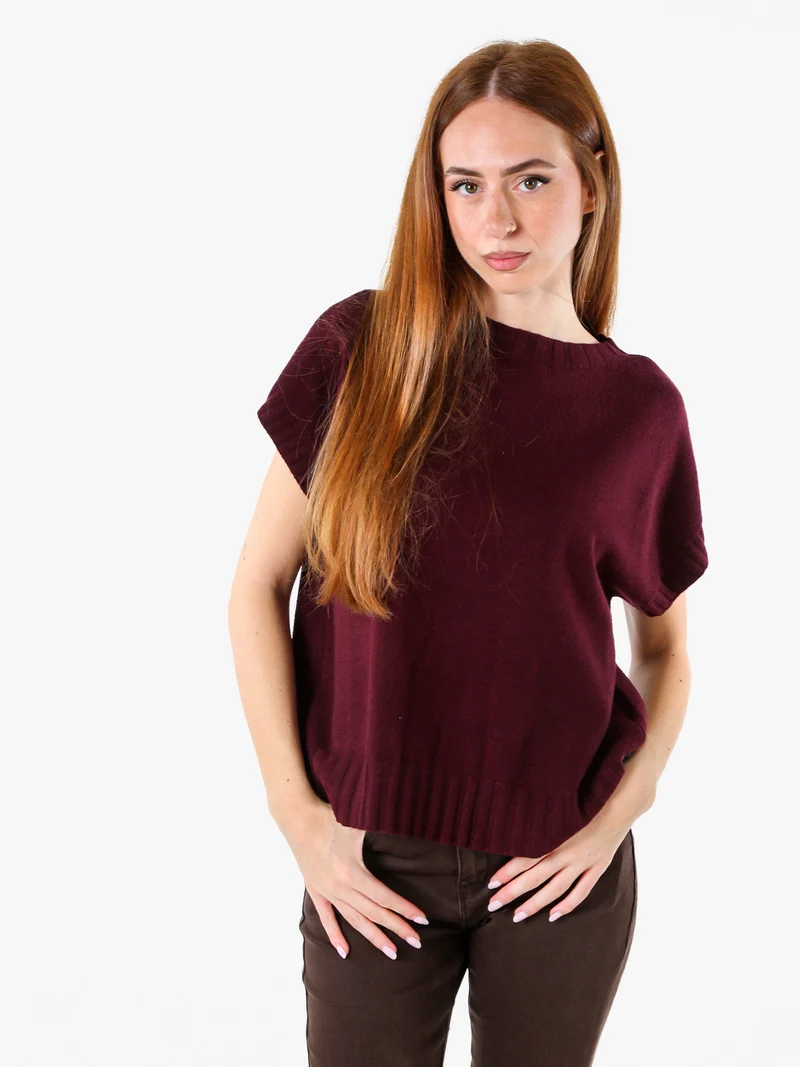Maglione donna oversize a maniche corte - bordeaux