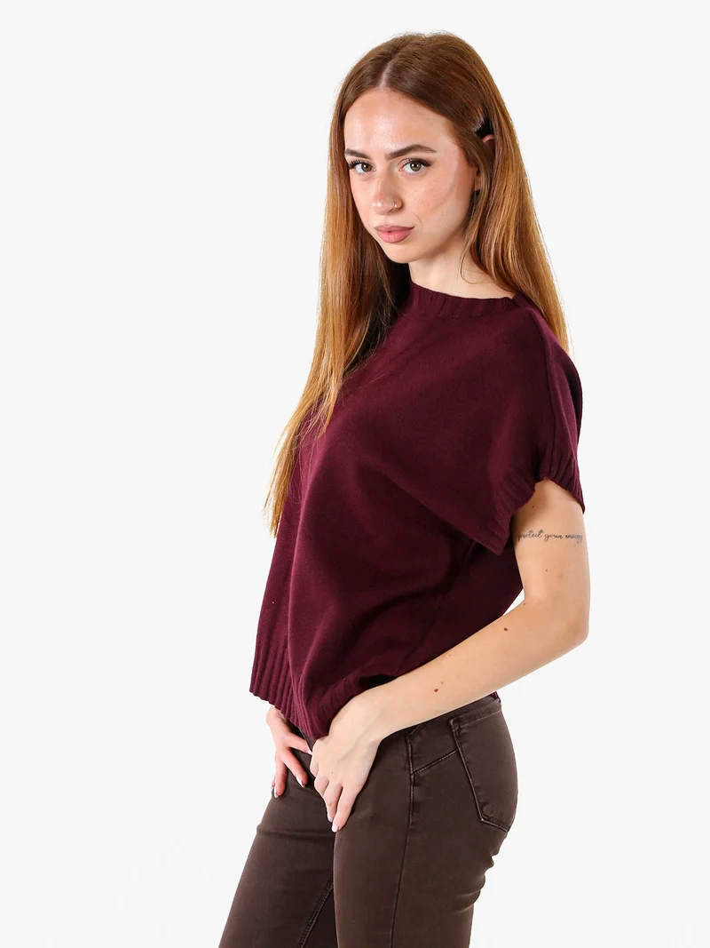 Maglione donna oversize a maniche corte - bordeaux